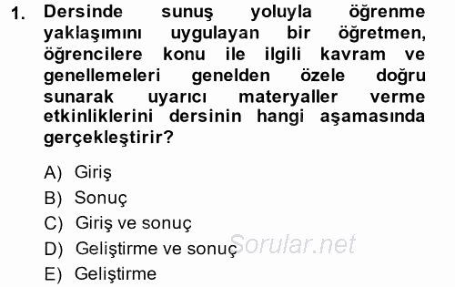 Özel Öğretim Yöntemleri 1 2013 - 2014 Ara Sınavı 1.Soru