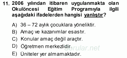 Özel Öğretim Yöntemleri 1 2013 - 2014 Ara Sınavı 11.Soru