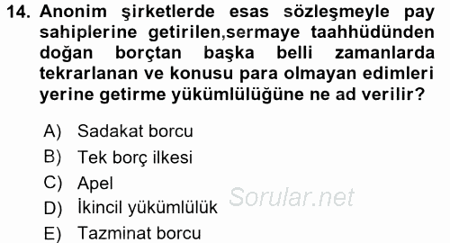 Ticaret Hukuku 2 2017 - 2018 Ara Sınavı 14.Soru