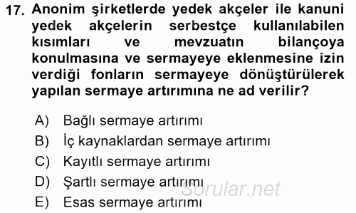 Ticaret Hukuku 2 2017 - 2018 Ara Sınavı 17.Soru