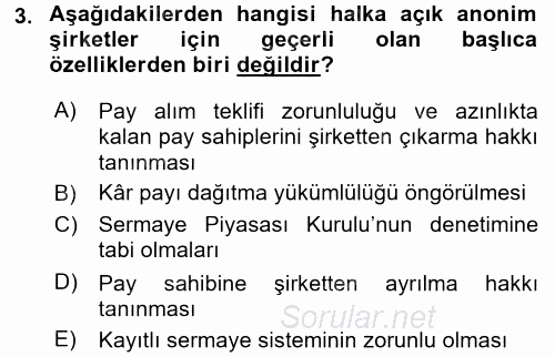 Ticaret Hukuku 2 2017 - 2018 Ara Sınavı 3.Soru