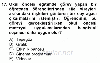Okulöncesinde Materyal Geliştirme 2012 - 2013 Dönem Sonu Sınavı 17.Soru