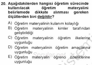 Okulöncesinde Materyal Geliştirme 2012 - 2013 Dönem Sonu Sınavı 20.Soru