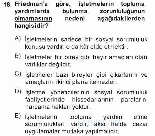 İşletmelerde Sosyal Sorumluluk Ve Etik 2014 - 2015 Ara Sınavı 18.Soru