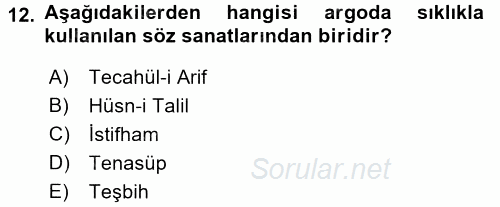 Türk Dili 1 2016 - 2017 Dönem Sonu Sınavı 12.Soru