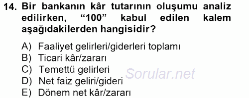 Bankaların Yönetimi Ve Denetimi 2012 - 2013 Dönem Sonu Sınavı 14.Soru