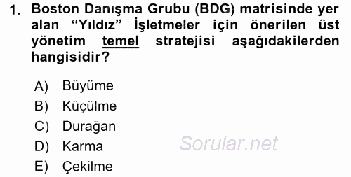 Stratejik Yönetim 2 2016 - 2017 3 Ders Sınavı 1.Soru