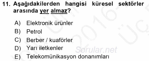 Stratejik Yönetim 2 2016 - 2017 3 Ders Sınavı 11.Soru
