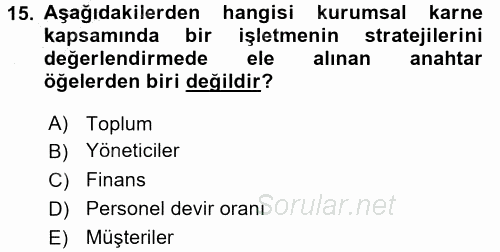 Stratejik Yönetim 2 2016 - 2017 3 Ders Sınavı 15.Soru