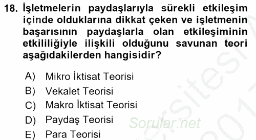 Stratejik Yönetim 2 2016 - 2017 3 Ders Sınavı 18.Soru
