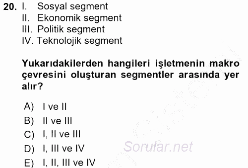 Stratejik Yönetim 2 2016 - 2017 3 Ders Sınavı 20.Soru