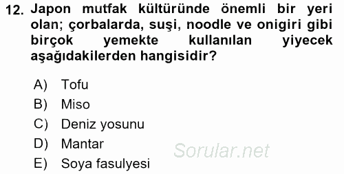 Dünya Mutfakları 2 2016 - 2017 Ara Sınavı 12.Soru
