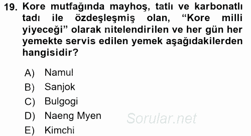 Dünya Mutfakları 2 2016 - 2017 Ara Sınavı 19.Soru