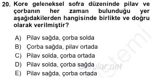 Dünya Mutfakları 2 2016 - 2017 Ara Sınavı 20.Soru