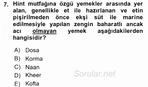 Dünya Mutfakları 2 2016 - 2017 Ara Sınavı 7.Soru