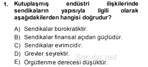 Endüstri İlişkileri 2013 - 2014 Ara Sınavı 1.Soru