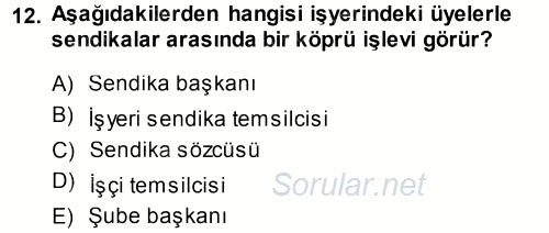 Endüstri İlişkileri 2013 - 2014 Ara Sınavı 12.Soru