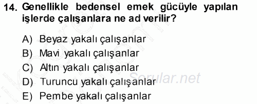 Endüstri İlişkileri 2013 - 2014 Ara Sınavı 14.Soru