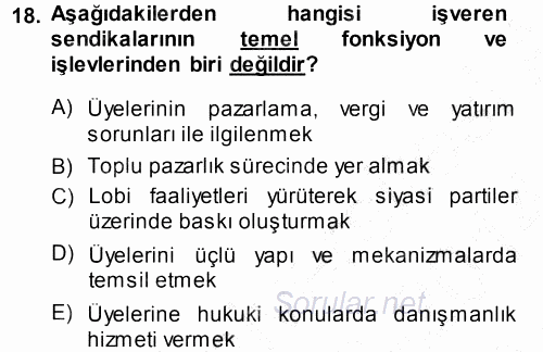 Endüstri İlişkileri 2013 - 2014 Ara Sınavı 18.Soru