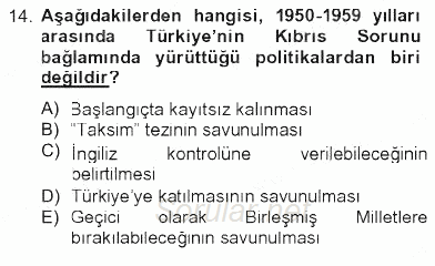 Atatürk İlkeleri Ve İnkılap Tarihi 2 2012 - 2013 Tek Ders Sınavı 14.Soru