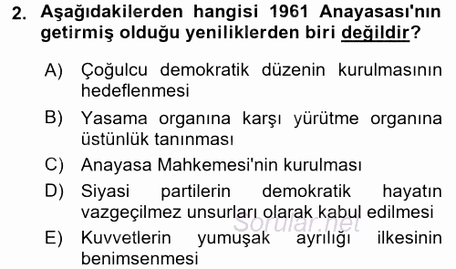 Anayasa Hukuku 2016 - 2017 Dönem Sonu Sınavı 2.Soru