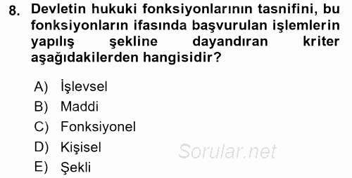 Anayasa Hukuku 2016 - 2017 Dönem Sonu Sınavı 8.Soru