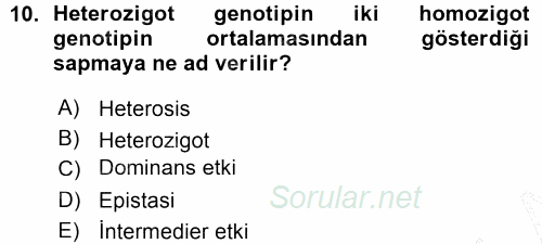 Hayvan Yetiştirme 2015 - 2016 Ara Sınavı 10.Soru