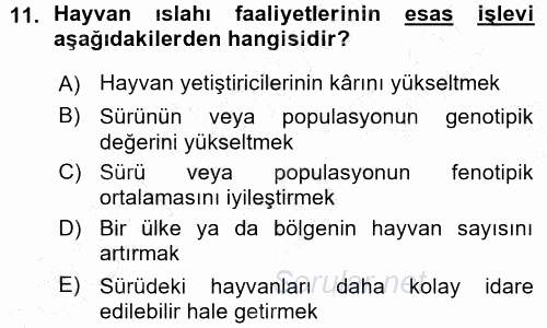 Hayvan Yetiştirme 2015 - 2016 Ara Sınavı 11.Soru