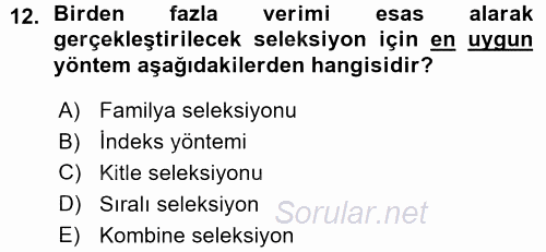 Hayvan Yetiştirme 2015 - 2016 Ara Sınavı 12.Soru