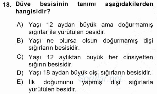 Hayvan Yetiştirme 2015 - 2016 Ara Sınavı 18.Soru