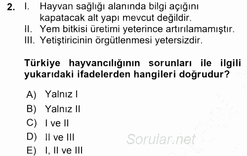 Hayvan Yetiştirme 2015 - 2016 Ara Sınavı 2.Soru