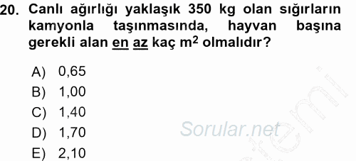 Hayvan Yetiştirme 2015 - 2016 Ara Sınavı 20.Soru