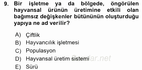 Hayvan Yetiştirme 2015 - 2016 Ara Sınavı 9.Soru