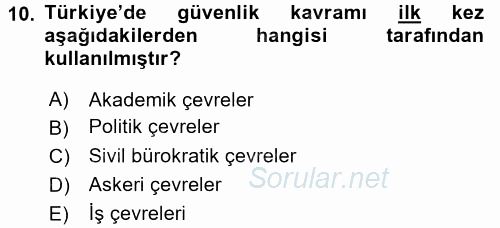 Strateji ve Güvenlik 2017 - 2018 Dönem Sonu Sınavı 10.Soru