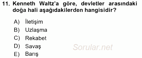 Strateji ve Güvenlik 2017 - 2018 Dönem Sonu Sınavı 11.Soru