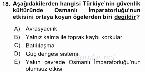 Strateji ve Güvenlik 2017 - 2018 Dönem Sonu Sınavı 18.Soru