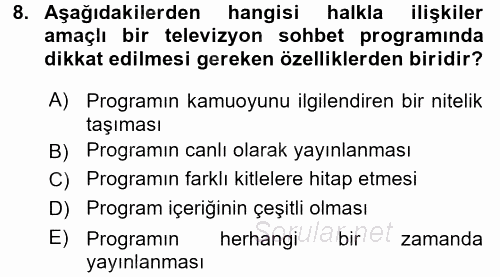 Halkla İlişkiler Uygulama Teknikleri 2015 - 2016 Dönem Sonu Sınavı 8.Soru