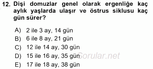 Hayvan Davranışları ve Refahı 2016 - 2017 Ara Sınavı 12.Soru