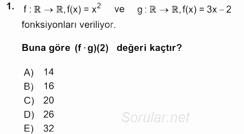 Matematik 1 2016 - 2017 3 Ders Sınavı 1.Soru