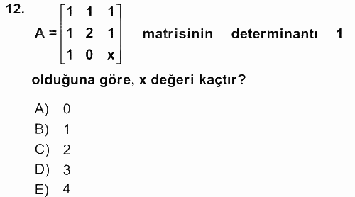 Matematik 1 2016 - 2017 3 Ders Sınavı 12.Soru