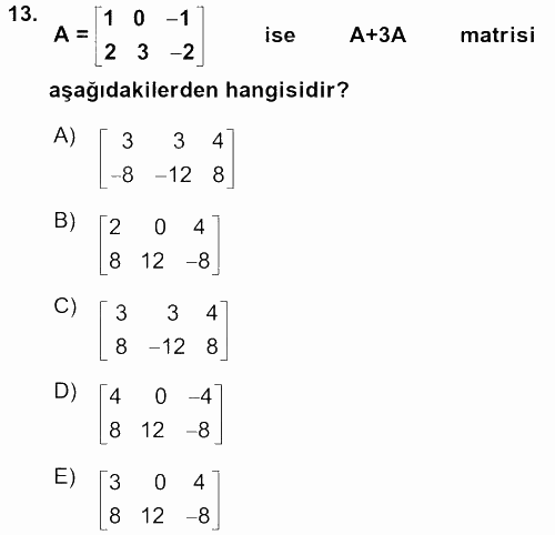 Matematik 1 2016 - 2017 3 Ders Sınavı 13.Soru