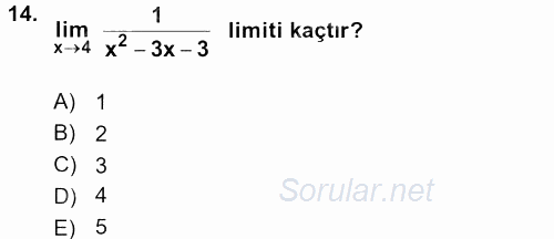 Matematik 1 2016 - 2017 3 Ders Sınavı 14.Soru