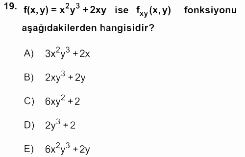 Matematik 1 2016 - 2017 3 Ders Sınavı 19.Soru