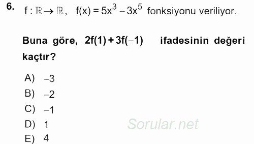 Matematik 1 2016 - 2017 3 Ders Sınavı 6.Soru