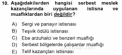 Özel Vergi Hukuku 1 2016 - 2017 Ara Sınavı 10.Soru