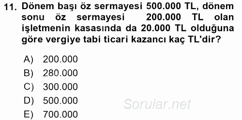 Özel Vergi Hukuku 1 2016 - 2017 Ara Sınavı 11.Soru