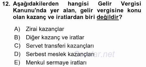 Özel Vergi Hukuku 1 2016 - 2017 Ara Sınavı 12.Soru