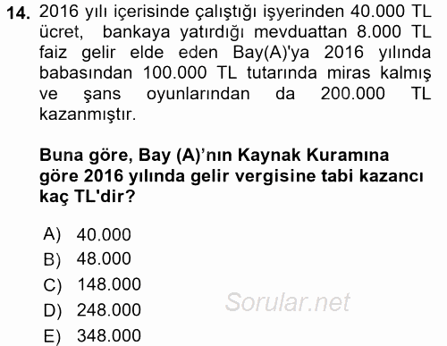 Özel Vergi Hukuku 1 2016 - 2017 Ara Sınavı 14.Soru