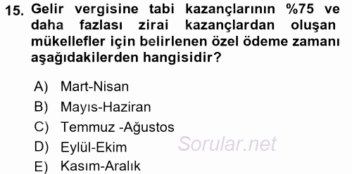 Özel Vergi Hukuku 1 2016 - 2017 Ara Sınavı 15.Soru