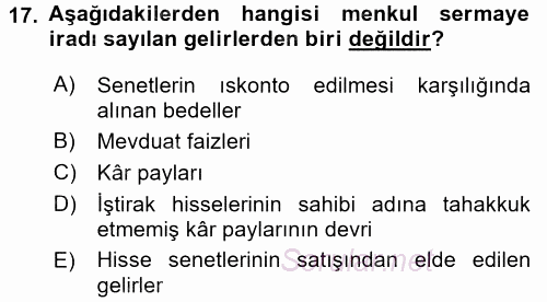 Özel Vergi Hukuku 1 2016 - 2017 Ara Sınavı 17.Soru